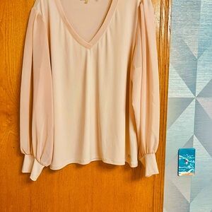 Calvin Klein Collection Tan Relaxed Blouse with Balloon Sleeves